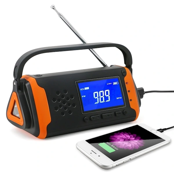 Rádio de Emergência com Bateria Externa 4000mah, Dínamo, Solar, Manivela AQUAFORGE