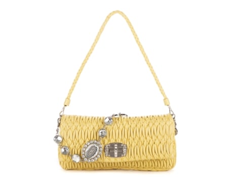 Miu Miu Yellow Iconic Crystal Cloqué Bag Medium Object Object