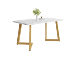 Mesa Retangular 117x68cm Estrutura Metálica Padrão Mármore Branco E Dourado Uso Doméstico