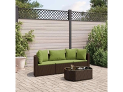 Vidaxl 4 Pcs Conjunto Sofás De Jardim C/ Almofadões Vime Pe Castanho