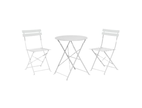 Mesa 60 cm + 2 sillas plegables metal blanco conjunto