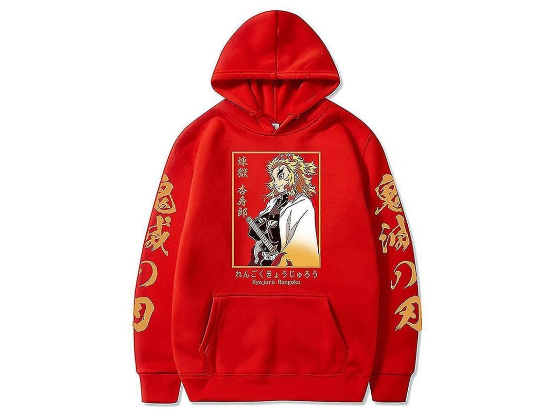 Moletom Anime Demon Slayer Kyojuro Rengoku Gola Capuz Oversized Inverno Streetwear Casual Unissex 4xl Rojo