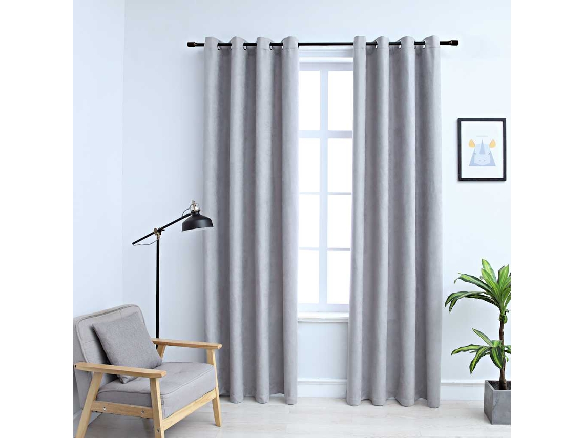 Vidaxl Cortinas Blackout C/ Argolas Em Metal 2 Pcs 140x245 Cm Cinzento