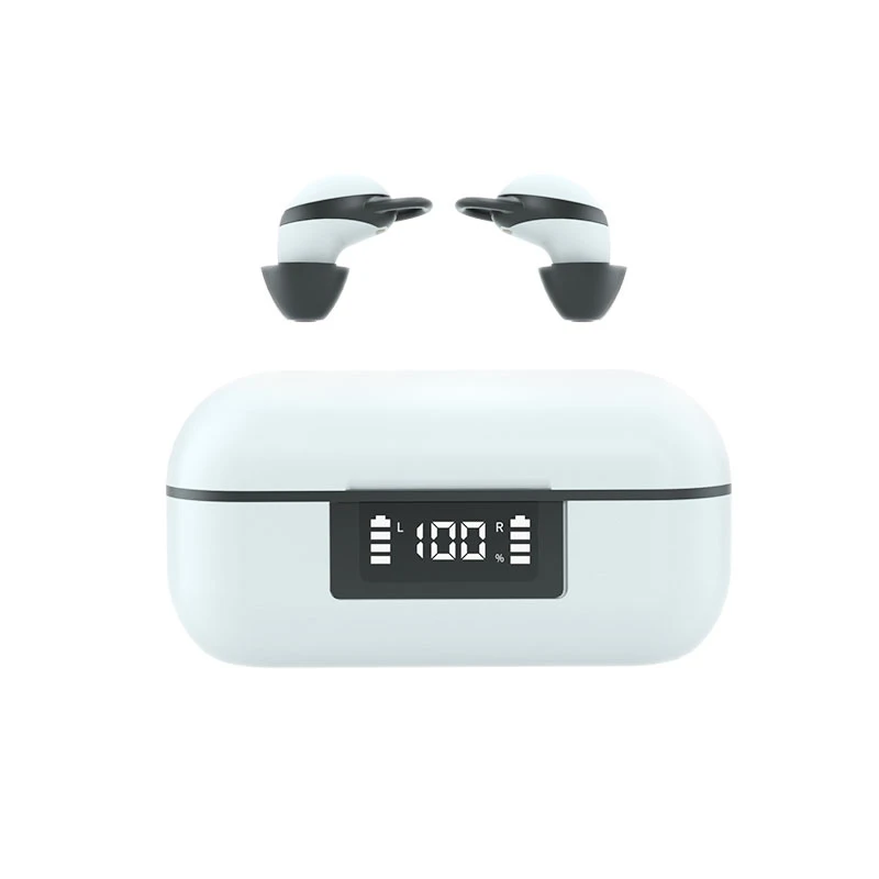 Fones de Ouvido Bluetooth Tws MDUG, Estéreo, Invisíveis, Microfone, Preto e Branco