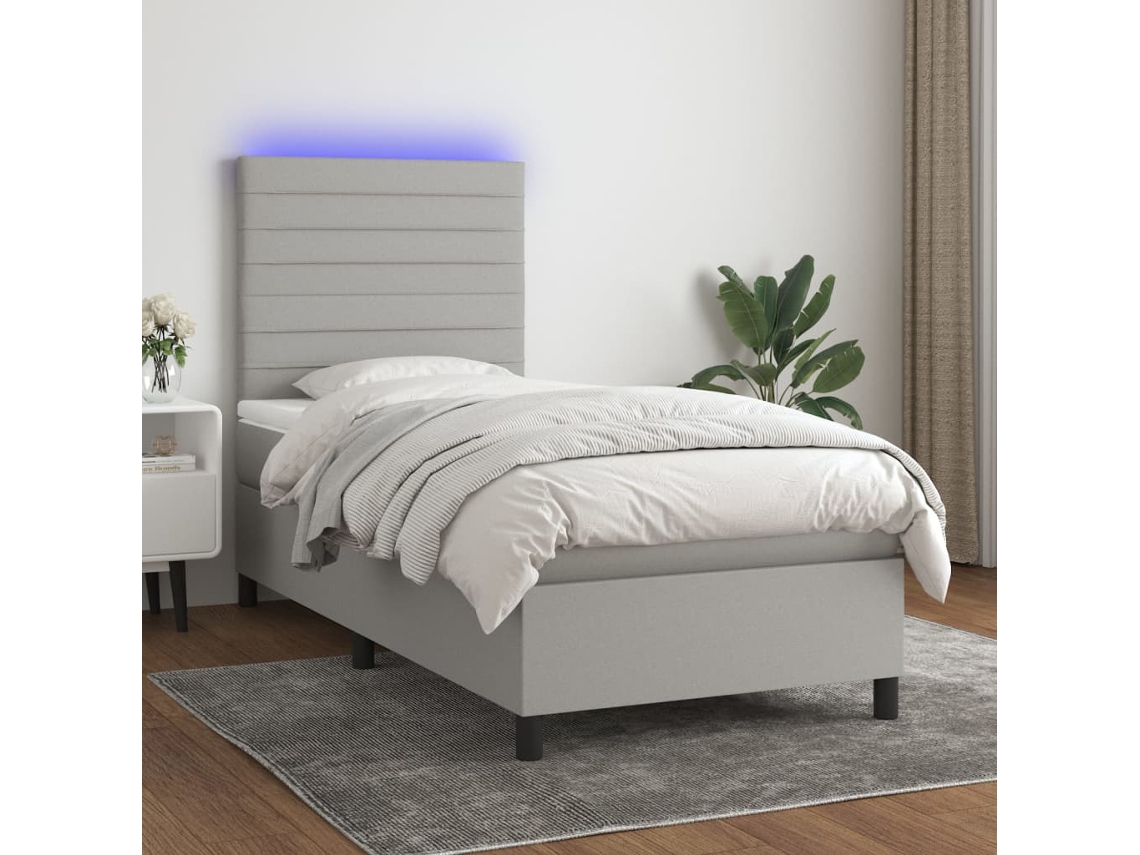 Cama Box Spring C/ Colchão E Led 80x200 Cm Tecido Cinza-claro