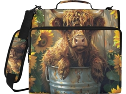 Pasta Highland Impermeável Com Estampa De Vaca E Girassol, Com Zíper E Compartimento Laptop, Organizador De