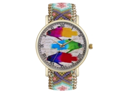 Relógio de pulso analógico feminino, numerais romanos simples, pulseira de lã trançada, quartzo.
