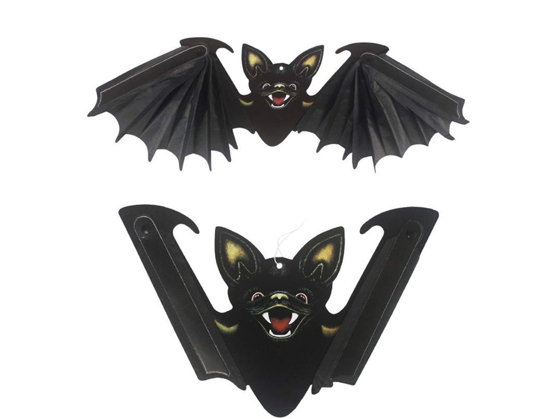 Linjou 2 Peças Adorno De Morcego Grande Pendente De Duas Faces Plegável Para Halloween Decoração De Festa Preto