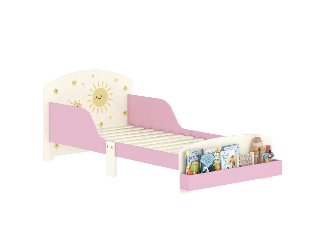 Cama Infantil 70x140 Cm em Madeira com Armazenamento Tema Estrelas para Quarto na Cor Rosa VOLTEDGE