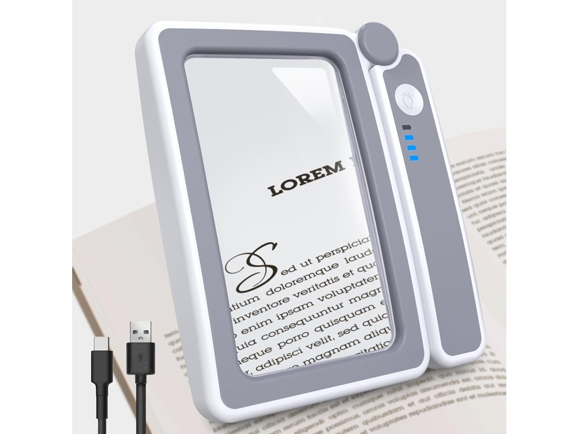 Lupa Com Luz De Leitura Presente Ideal Para Leitura Led Lateral Recarregável Aquaforge