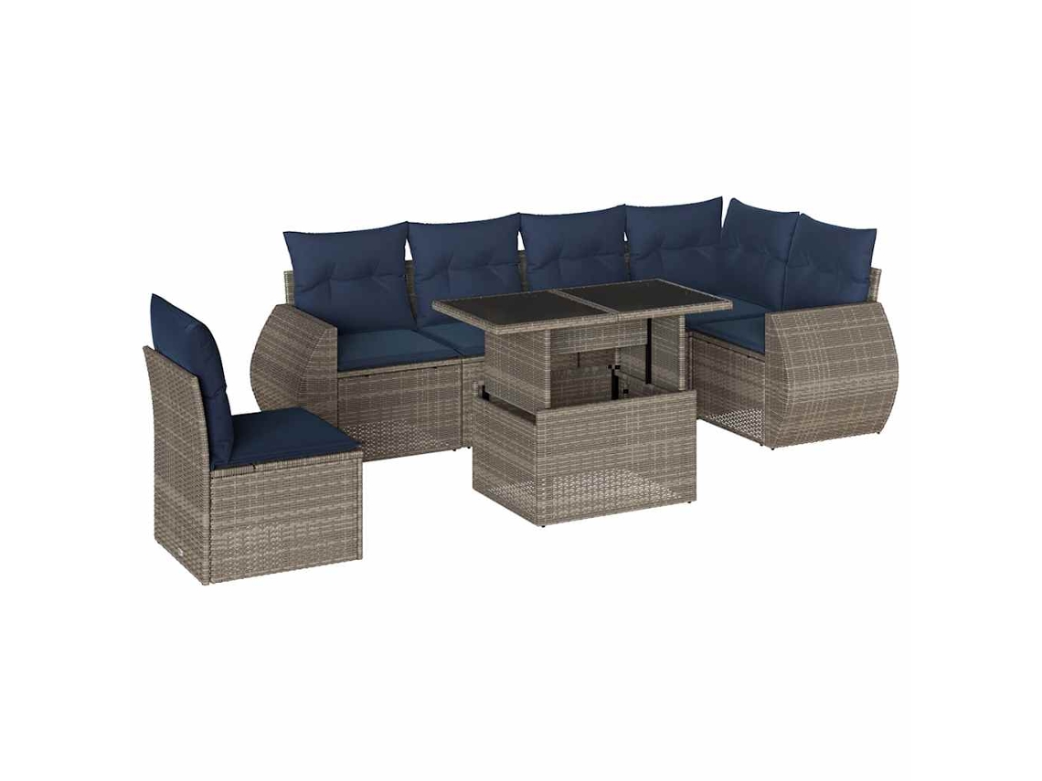 Conjunto de Sofá de Jardim, 7 Peças, Almofadas, Rattan Cinza MAISON EXCLUSIVE