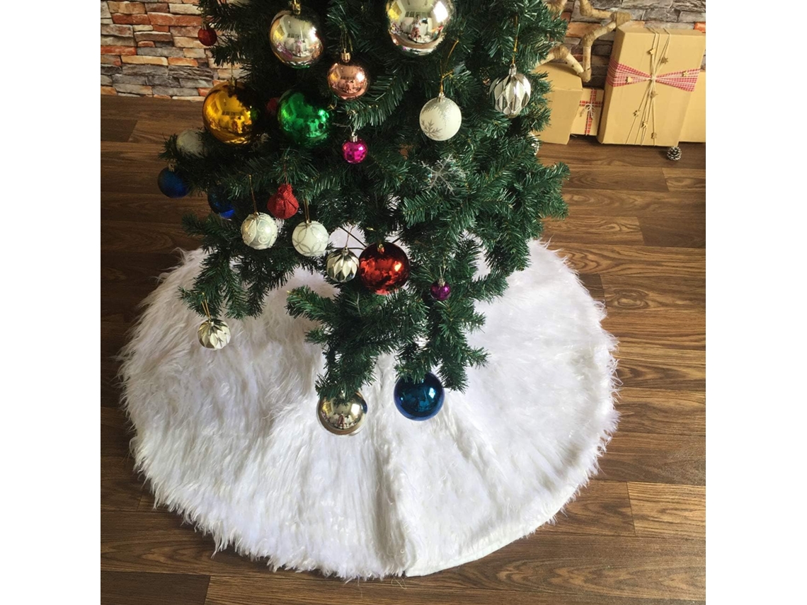 Tapete De Natal Comprido E Branco De Pelúcia Para Árvore De Natal, Decoração Natalina De 122 Cm (48 Polegadas).