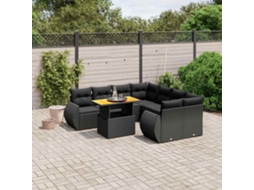 Vidaxl 9 Pcs Conjunto De Sofás P/ Jardim C/ Almofadões Vime Pe Preto