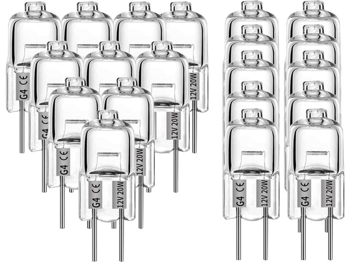 Lurelia Pack De 20 Lâmpadas Halógenas G4 20w 12v 2700k, Branca Quente, Sem Cintilação, Para Teto