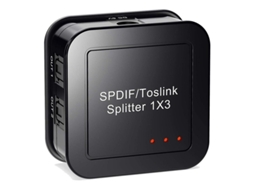 Divisor Óptico Digital de Audio 1x3, Splitter Spdif Toslink de Fibra Óptica, con Cable y USB, Negro S/MARCA