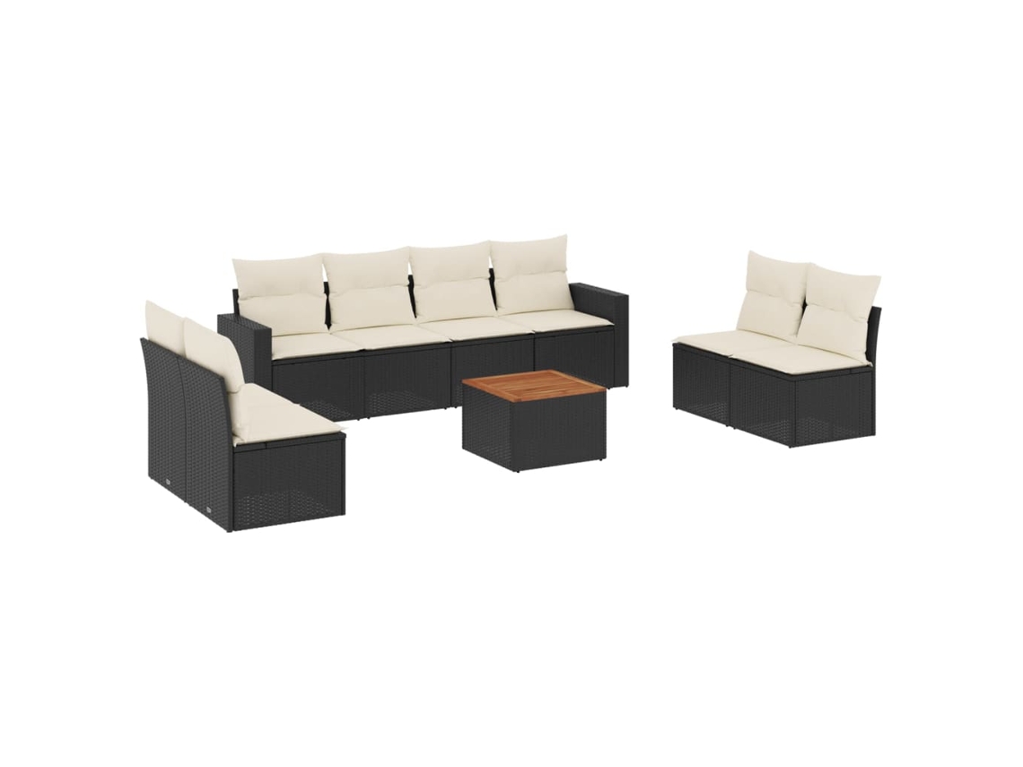 Conjunto de 9 Sofás para Jardim com Almofadões Vime Pe Preto MAISON EXCLUSIVE (N/A)