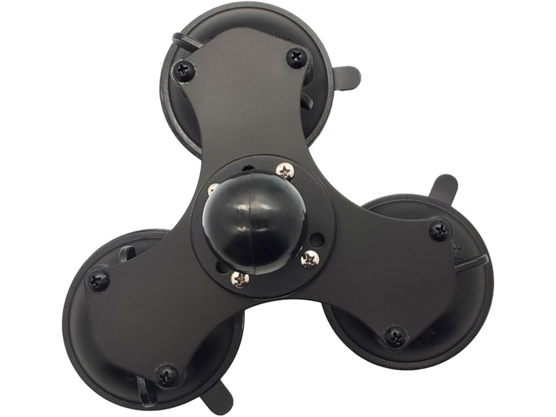 Suporte para para-brisa com três ventosas e base esférica giratória.