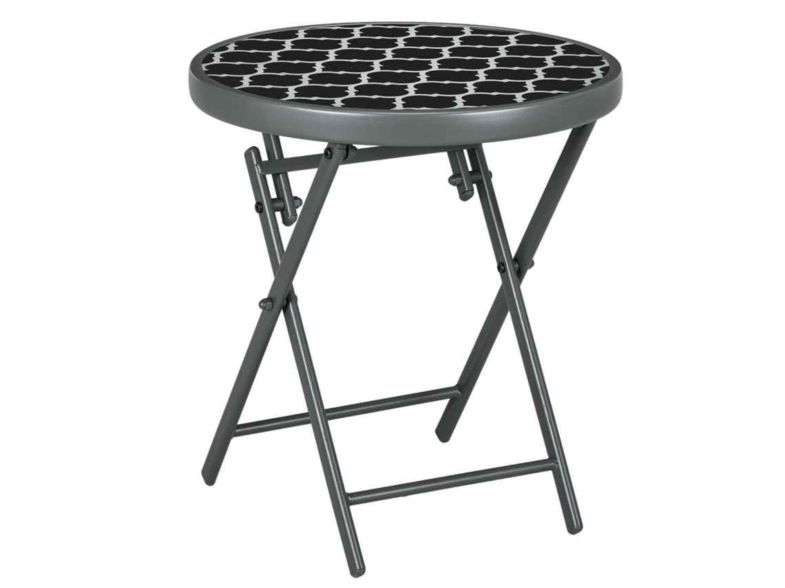 Mesa Lateral Dobrável Com Tampo De Vidro 45x45x50cm Preto, Ideal Para Jardinagem E Acampamento-gx