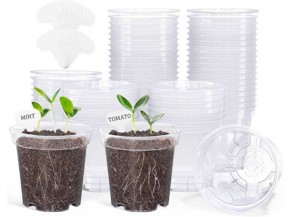 Vasos De Plantas Transparentes, 60 Unidades De 3 Polegadas Com Furos De Drenagem, Reutilizáveis Para Mudas