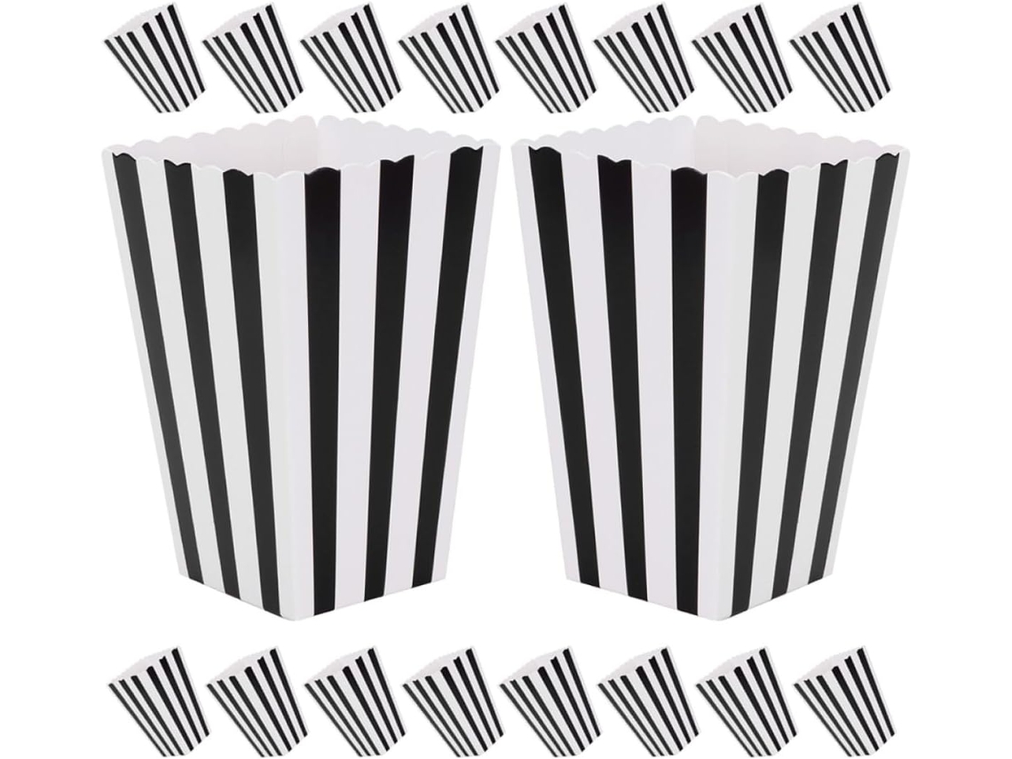 Caixas De Pipoca Papel, Design Listrado Preto, Pacote Com 32 Unidades, Recipientes Leves E Compactos Para Festas