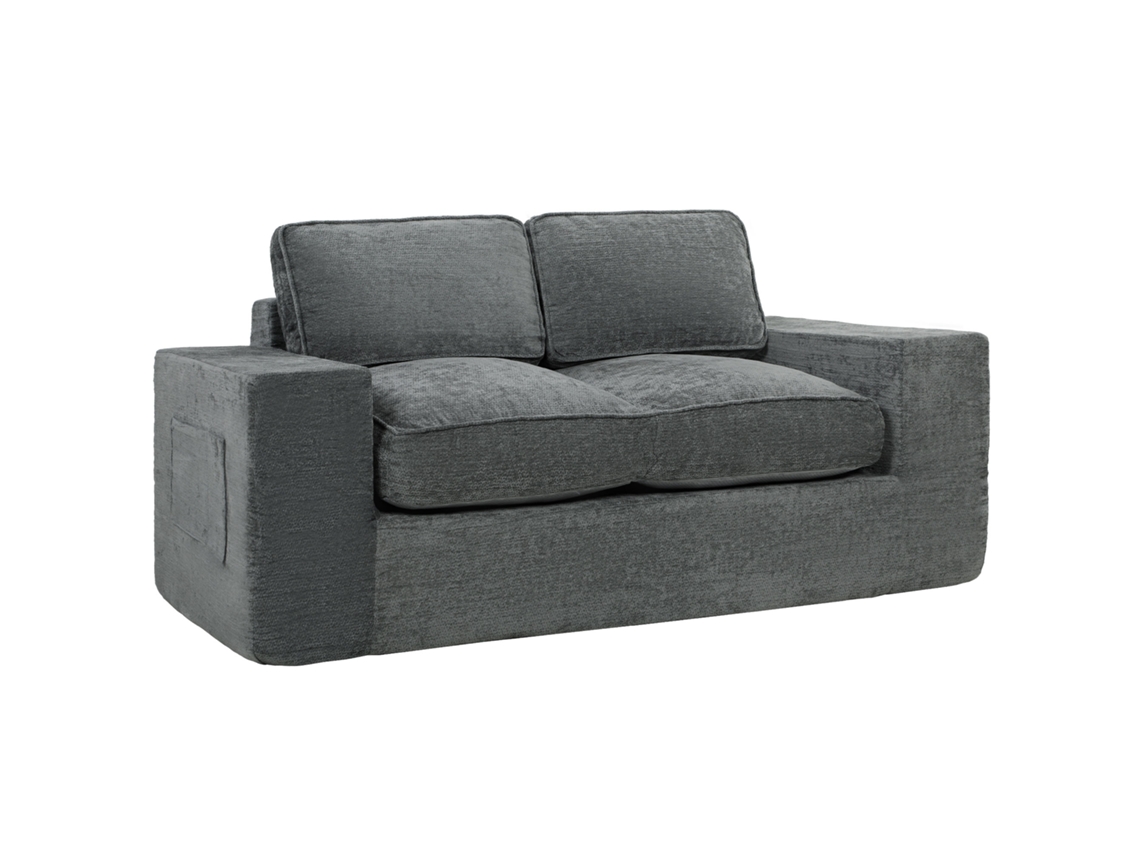 Sofá 2 Places En Chenille, Sofá De Salon 156 Cm, Assise Et Accoudoirs Larges Rembourrées, 2 Oreillers, Cinza