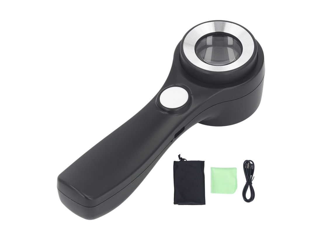 Lupa De Mão 60x Com Luz Led Carregável Via Usb Para Exploração Ao Ar Livre E Observação
