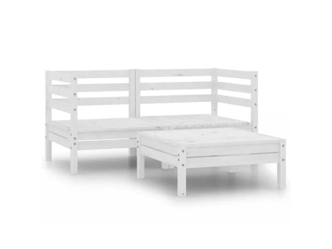 Vidaxl 3 Pcs Conjunto Lounge De Jardim Pinho Maciço Branco