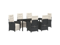 Conjunto 7 Conjunto De Jantar Para Jardim Vidaxl Preto Vime Pe (200 X 80 X 73 Cm)