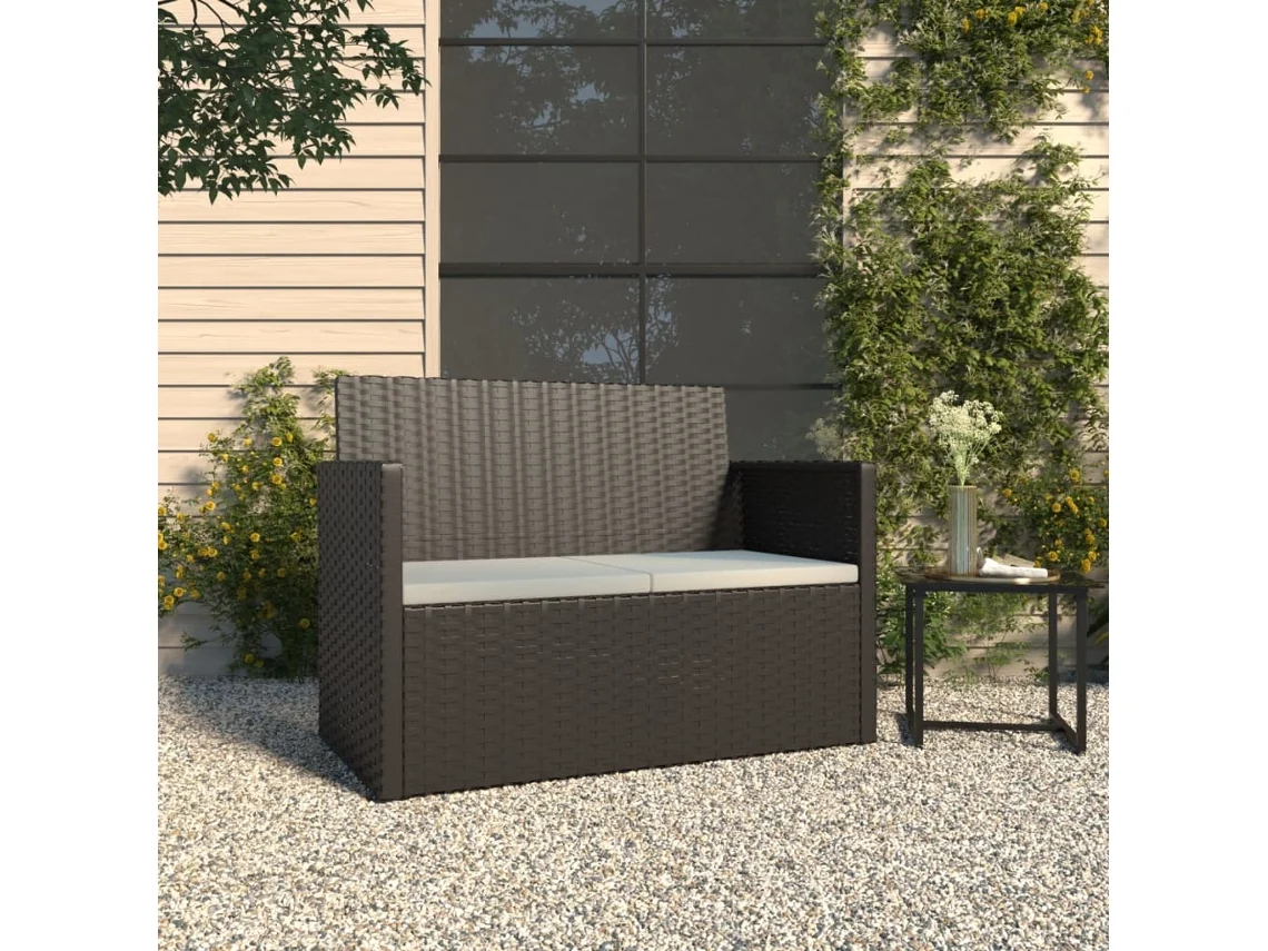 Vidaxl Banco De Jardim Com Almofadões 105 Cm Vime Pe Preto