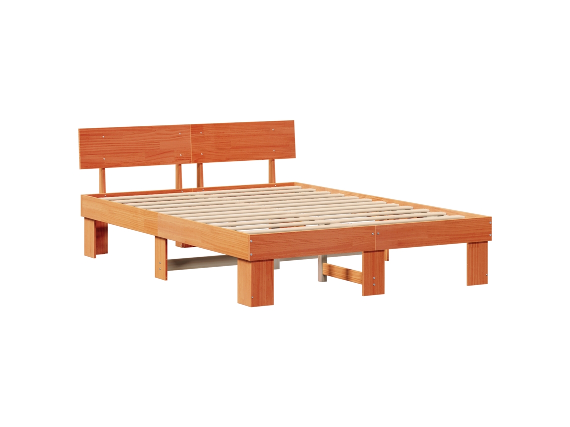 Conjunto 1 Estrutura De Cama Moderna Vidaxl Castanho Madeira De Pinho Maciça (150 X 200 Cm)