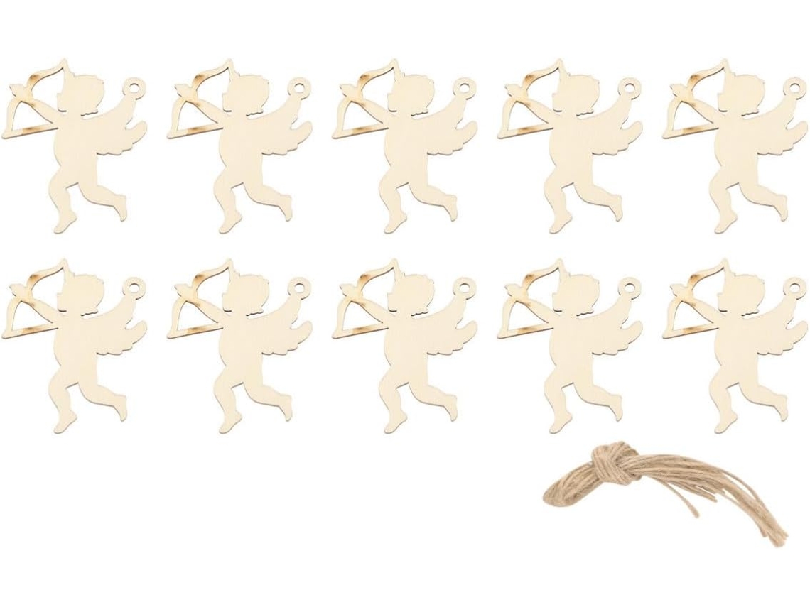 Lote De 10 Pingentes Suspensos Em Forma De Bois Cupidon Com Corda Em Juta Bege Para Decoração De E Enfeites De
