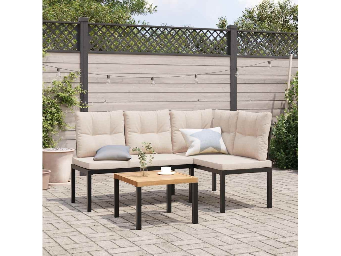 Bancos De Jardim Com Almofadões 2 Pcs Aã§o Revestido Com Pã³ Preto Dkd Home Decor