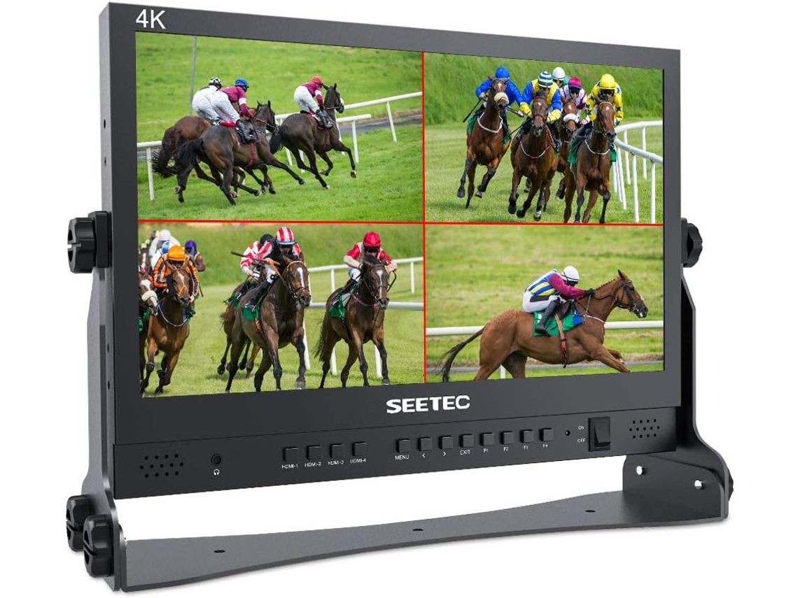 Monitor ATEM156 de 15,6 polegadas para direção de transmissões ao vivo, com 4 entradas HDMI e saída Quad Split Display para software de vídeo.