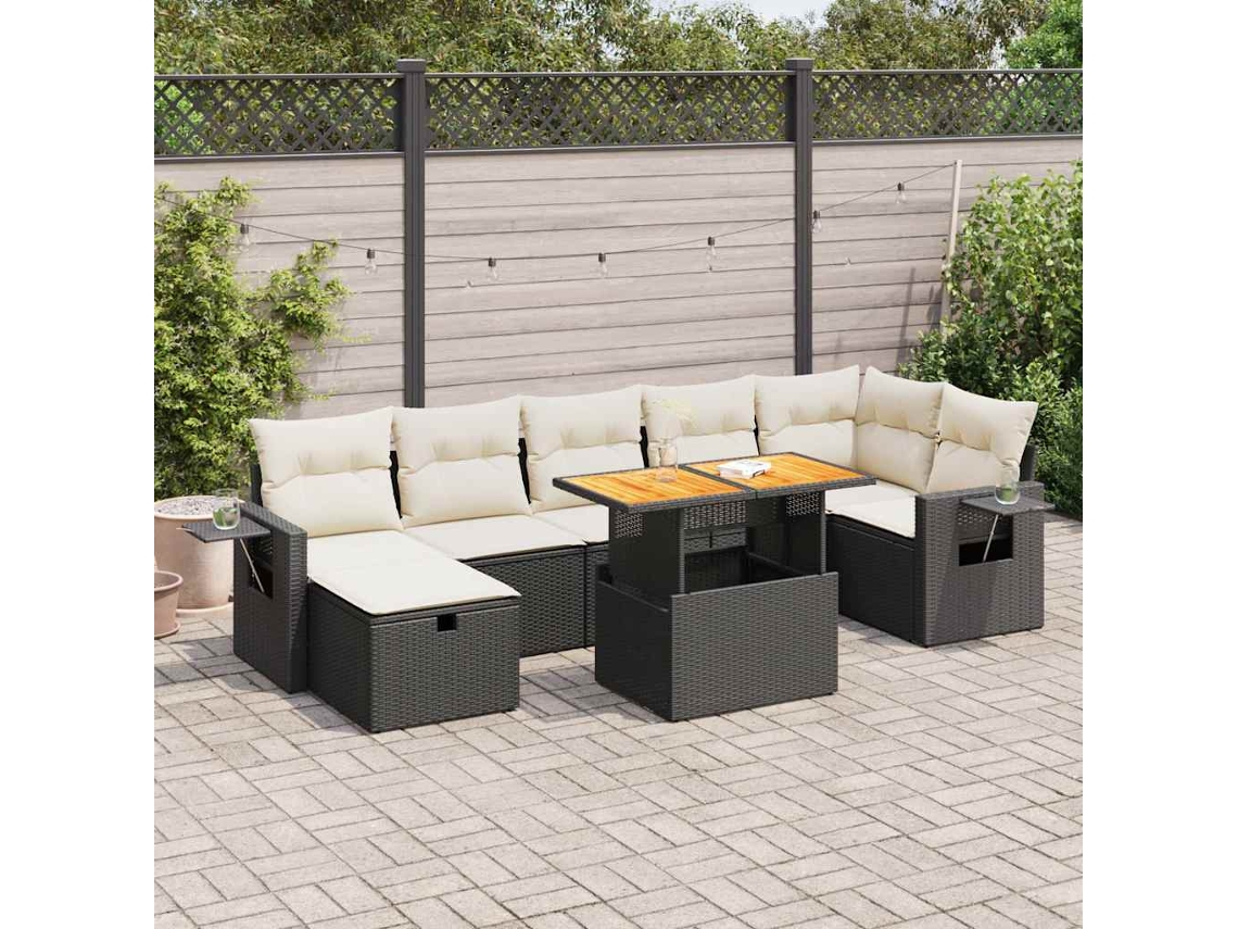 Vidaxl 5 Pcs Conjunto Sofás De Jardim Com Almofadões Acácia E Vime Pe