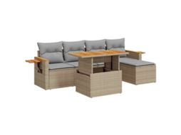 Conjunto de 6 sofás de jardim com almofadões Vime Pe/acacia Bege MAISON EXCLUSIVE (6 peças)