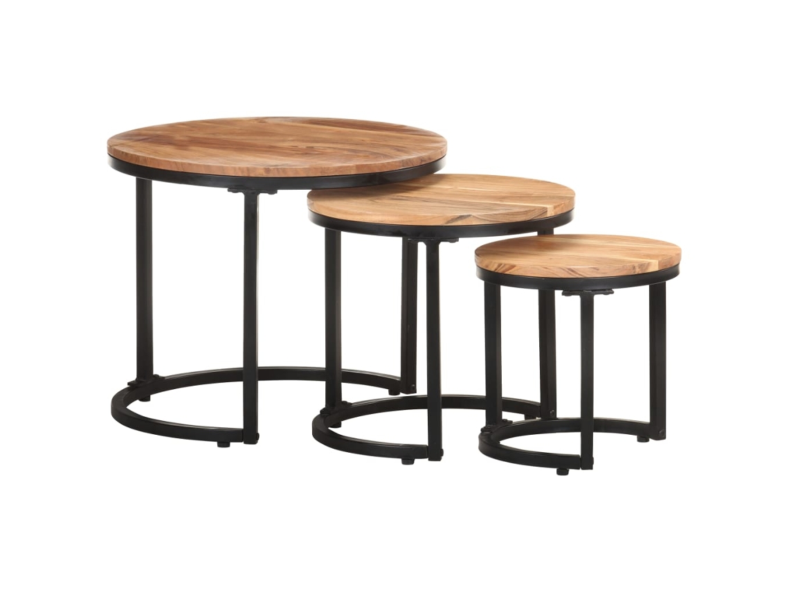 Vidaxl Mesas De Apoio 3 Pcs Madeira De Acácia Maciça