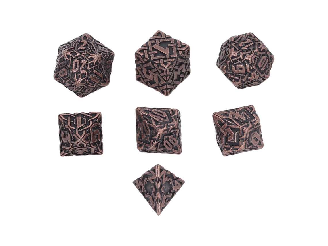 Ats set de 7 Dados Metálicos Poliedros com Padrões de Labirinto para Jogos de Mesa e Role Playing Tipo 1