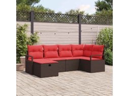 Vidaxl Conjunto De Sofás Com Almofada Manual Marrom E Vermelho Vime Pe