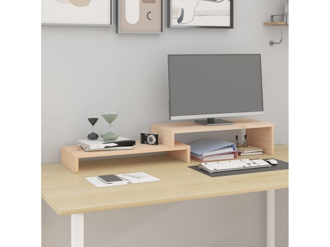 Vidaxl Suporte Para Monitor (52-101)x22x14 Cm Madeira De Pinho Maciça