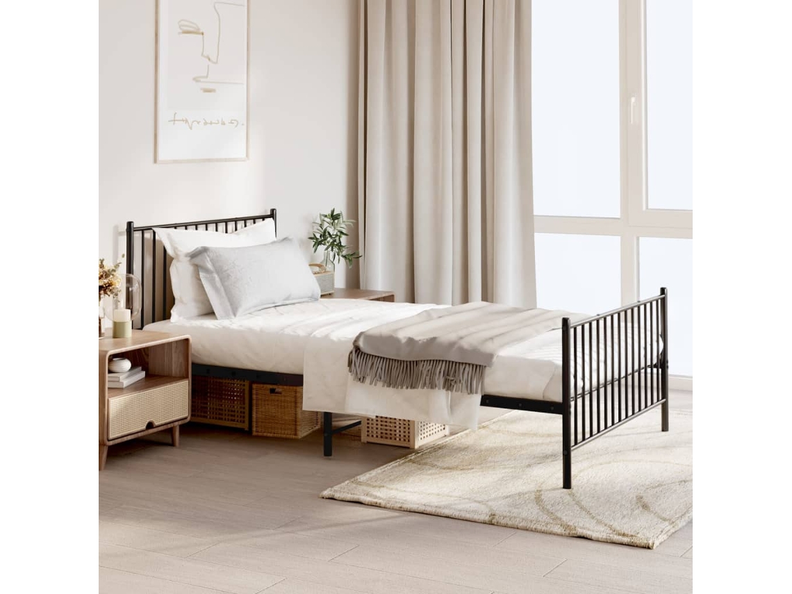 Vidaxl Estrutura de Cama com Cabeceira e Pés 107x203 Cm Metal Preto