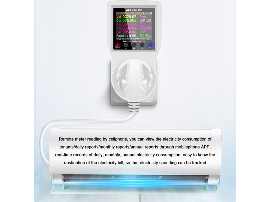 Tomada inteligente YURU com monitor de energia LCD 2,4 polegadas controle app iOS/Android