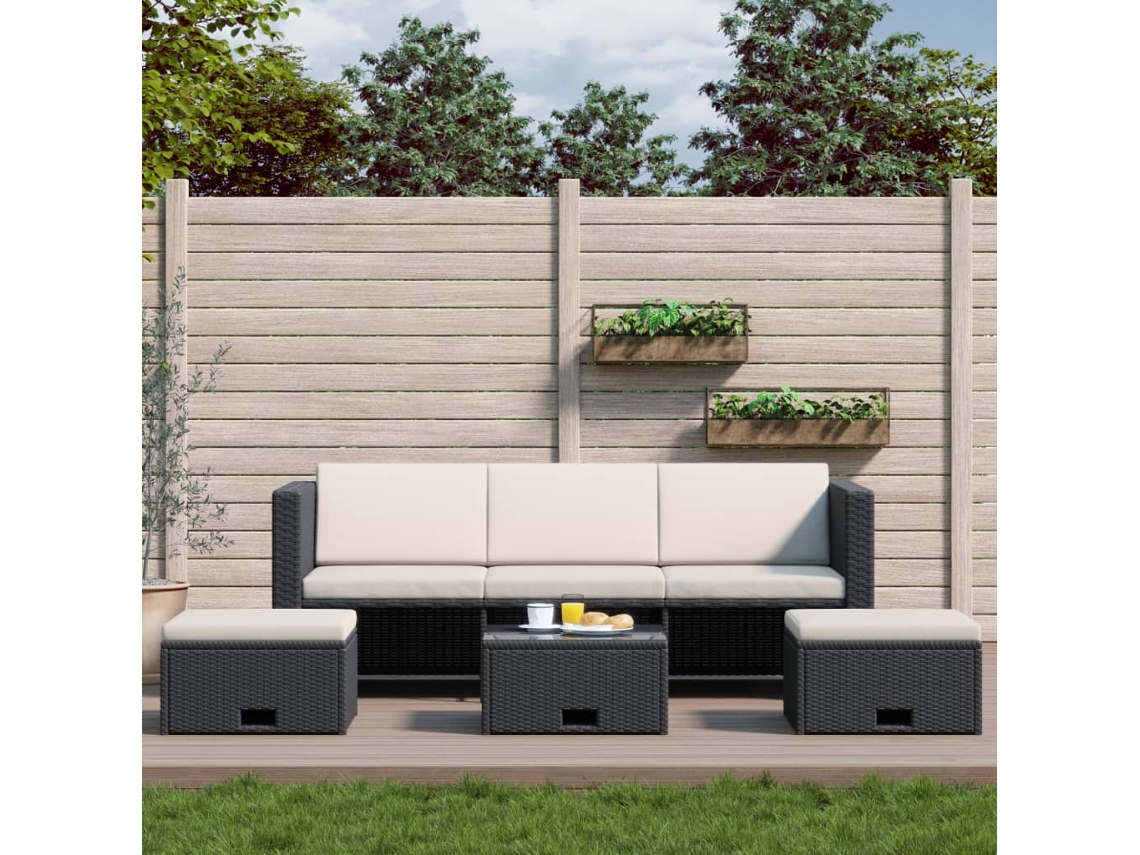 Vidaxl 4 Pcs Conjunto Lounge De Jardim C/ Almofadões Vime Pe Preto