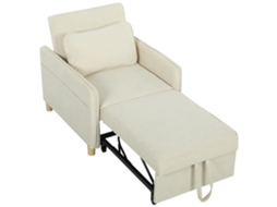 Poltrona Cama Estofado Em Veludo Ecológico Com Encosto Ajustável 3 Níveis 6 Bolsos Laterais 74x85,5x82 Cm Bege