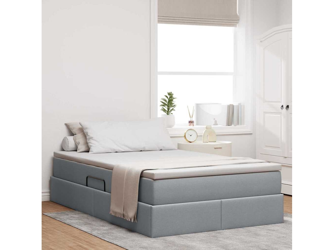 Vidaxl Cama Com Arrumação E Colchão Cinzento-claro 120 X 200 Cm