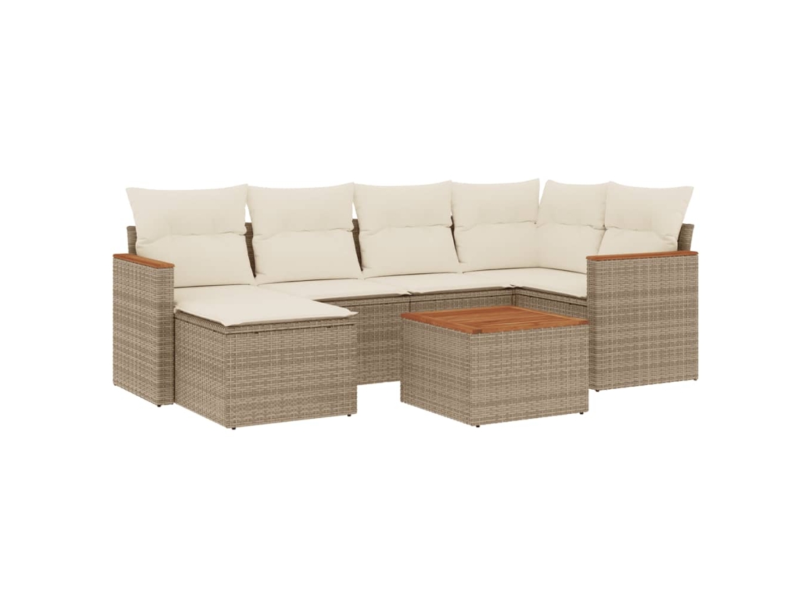 Conjunto de 7 Sofás para Jardim com Almofadões Vime Pe Bege MAISON EXCLUSIVE (7 pcs)