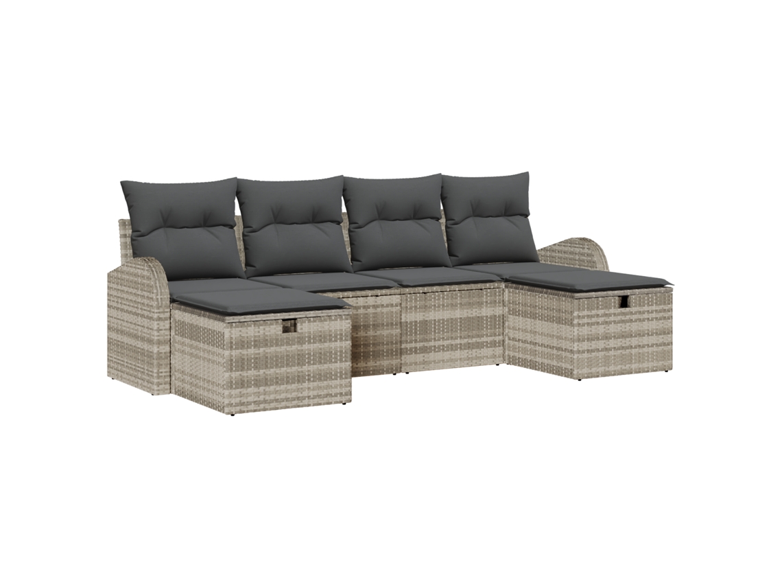 Conjunto 6 Sofá Exterior Vidaxl Cinzento-claro Vime Pe (234 X 117 X 85 Cm)