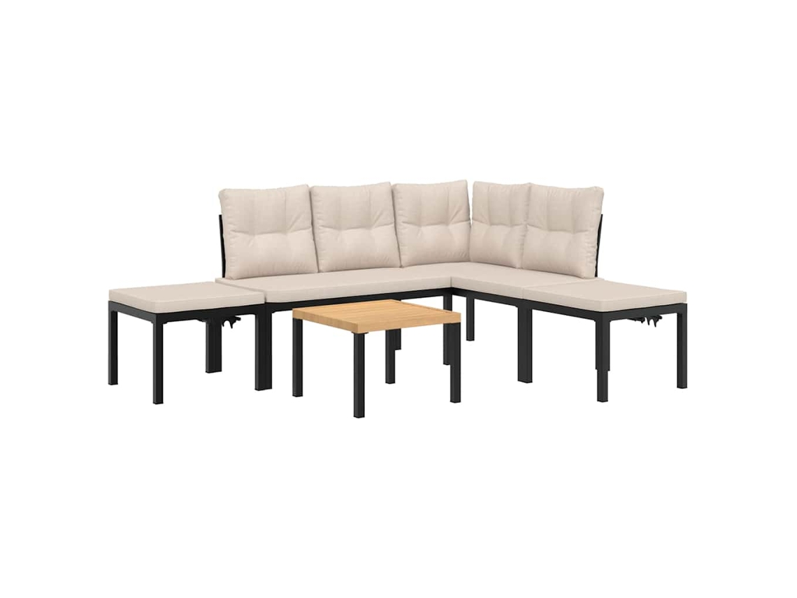 Conjunto de Sofás de Jardim MAISON EXCLUSIVE 5 Peças com Almofadões Aço Revestido a Pó Preto