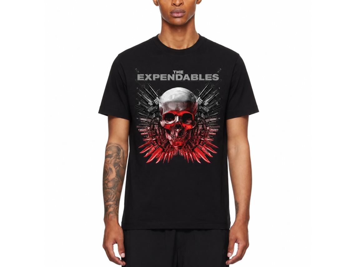 Rockinstone Expendables Skull And Guns Black Adult T-shirt Size:m
