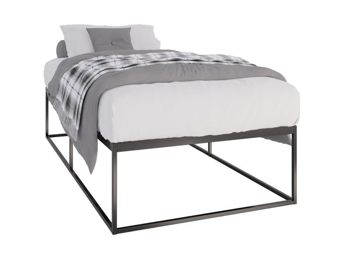 Estrutura De Cama Scala Com Somier De Listões Em Metal Capacidade De Carga 320 Kg, Preto - 200x100x46 Cm