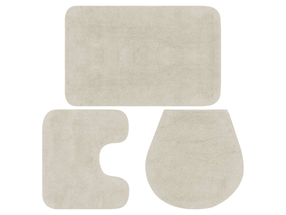 Vidaxl Conjunto Tapetes De Casa De Banho 3 Pcs Tecido Branco